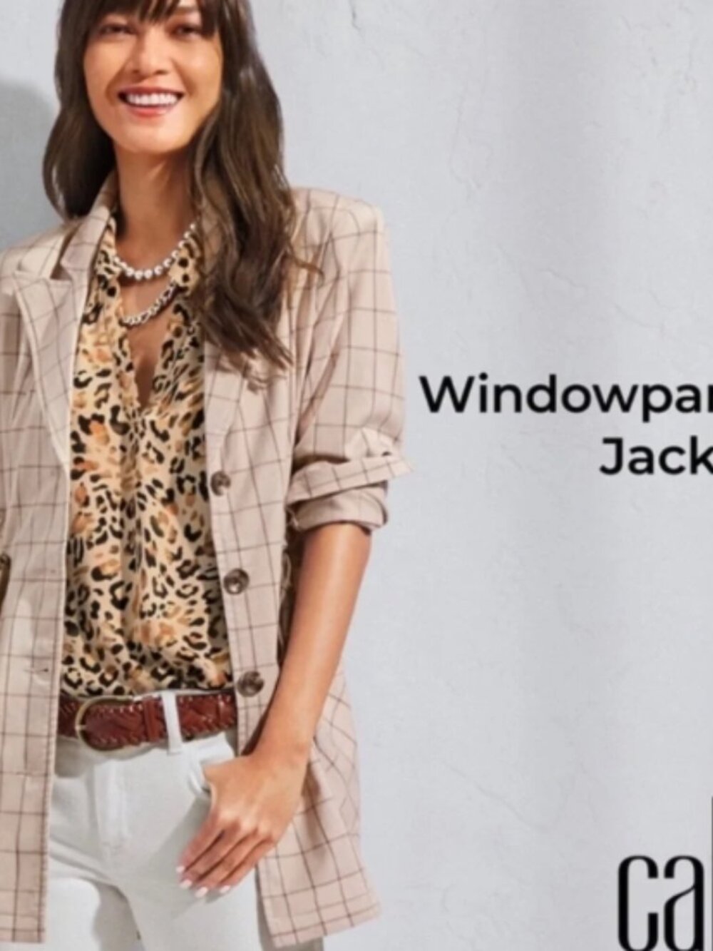 CAbi Tan Windowpane Trench Blazer Jacket style 6026 Size M